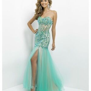 Sequin Embellished Aqua Gown